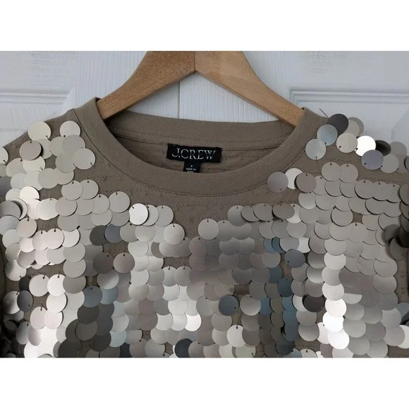 J. Crew Sequin Embellished T-Shirt Sz S Beige Silver NWD CD116 - Missing Sequins - Picture 3 of 7
